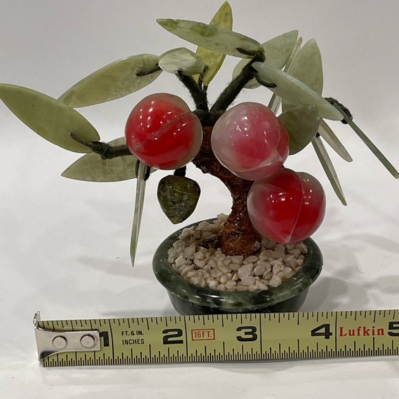 Vintage Asian Mini Bonsai Jade Leaves & Natural Stone Peach Tree Hand Carved - Picture 8 of 15